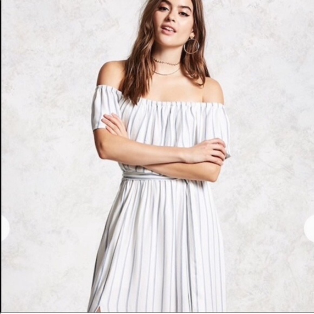 Forever21 Contemporary Off The Shoulder Striped Maxi Dress